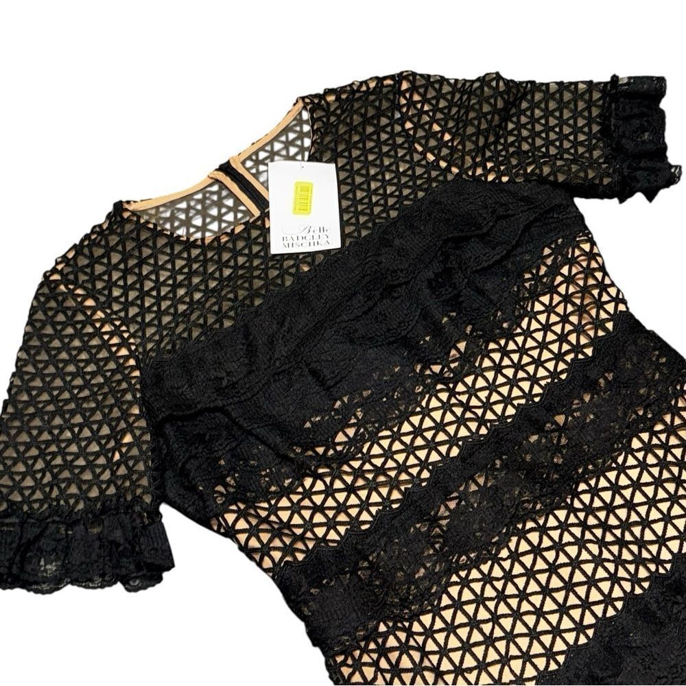 NWT Belle BADGLEY MISCHKA Black Lace Gabrielle Women’s Column Maxi Dress sz 8 - Picture 4 of 11